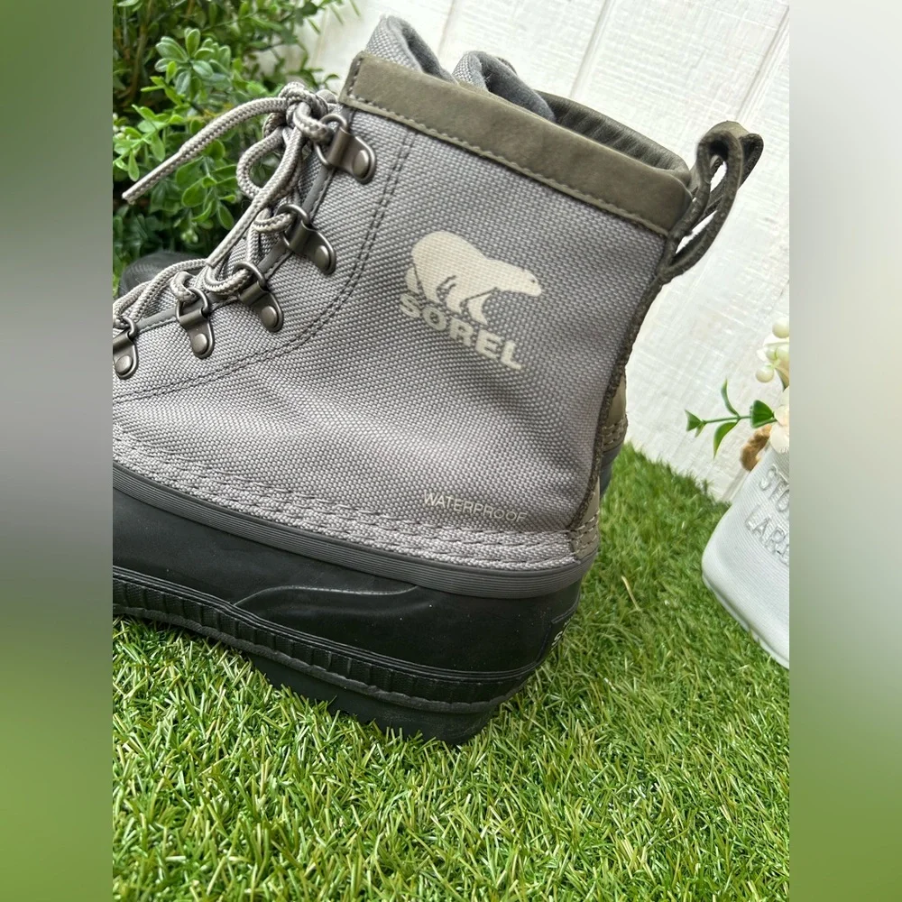 Sorel Cheyanne II Short Waterproof Boot -Quarry Black and Gray Canvas Boots Sz 9